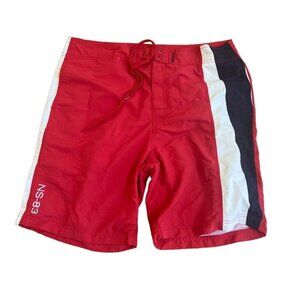 Nautica NS-83 Red Swim Shorts Mens Size 38W Colorblock Nylon/Polyester